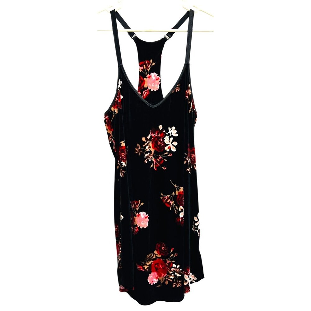 Apt 9 Floral Velvet Sleeveless Mini Dress Large Black/Red/Pink Adj Straps Stretc